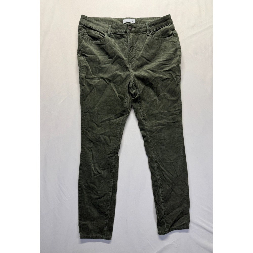 LOFT Corduroy Pants Women 30/10 Olive Green Everyday Curvy High Waist Skinny Leg